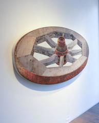 Wooden Wagon Wheel: Mixed Media Rustic Wooden Wheel 3-D Wall Sculpture