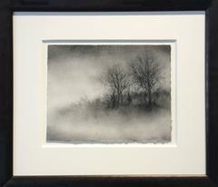 Winter Trees (Realistic, Modern Black & White Charcoal Drawing of Two Trees)
