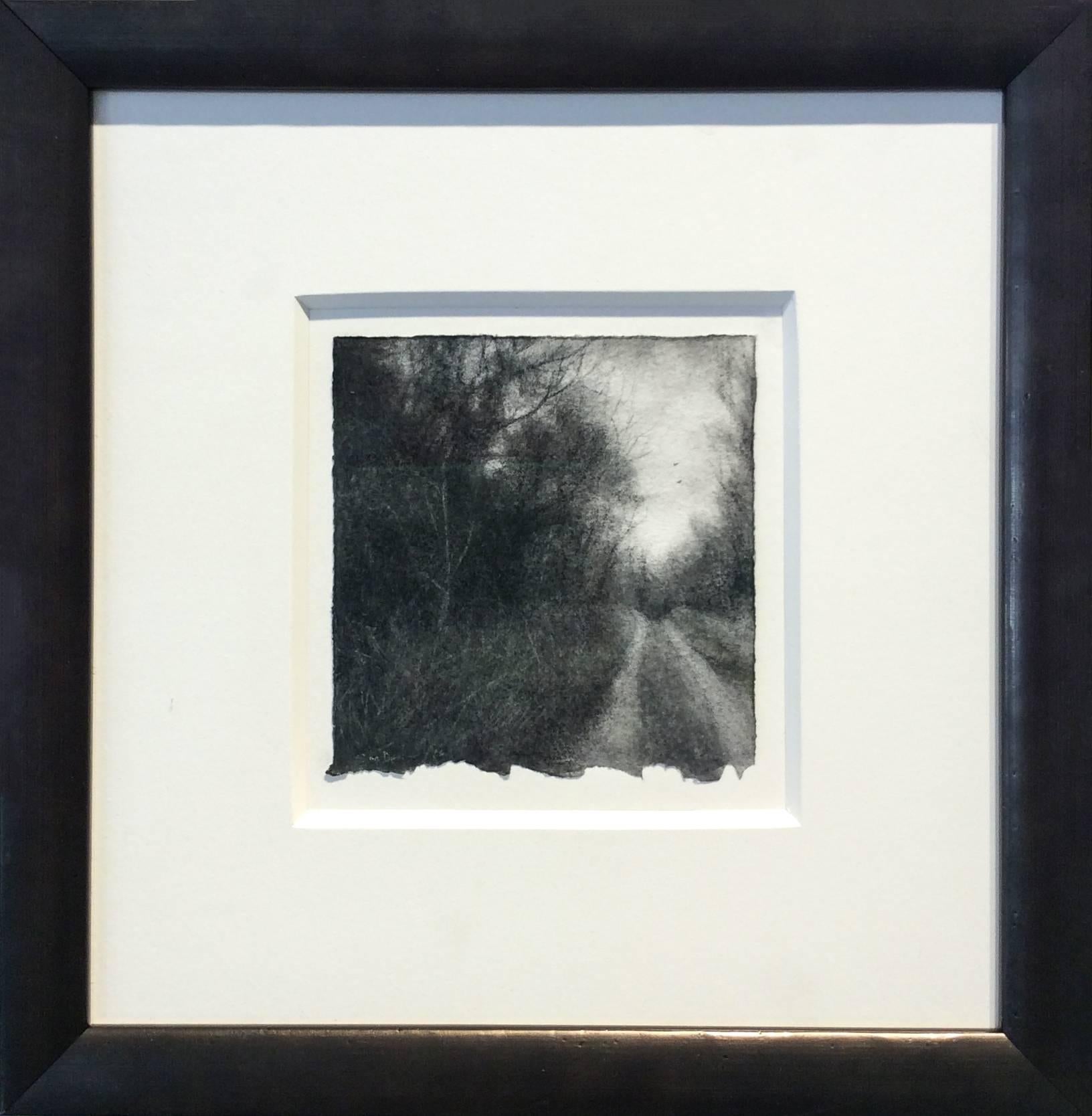 Rural Road 6: Realistic Charcoal & Green Pastel Framed Landscape Drawing  - Art by Sue Bryan