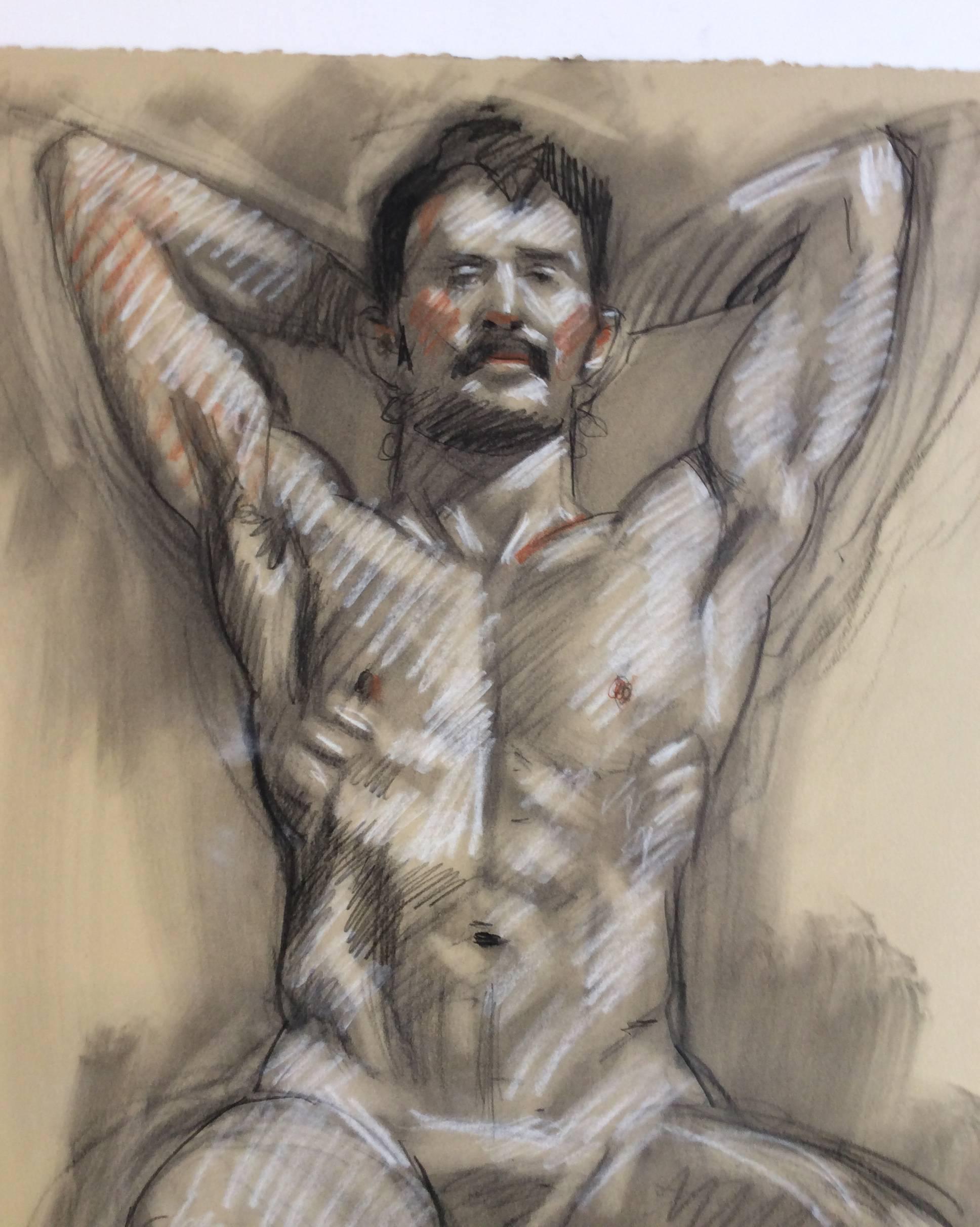 Mb 826 A (D'un dessin figuratif au fusain d'un nu masculin sur papier Arches) - Moderne Art par Mark Beard