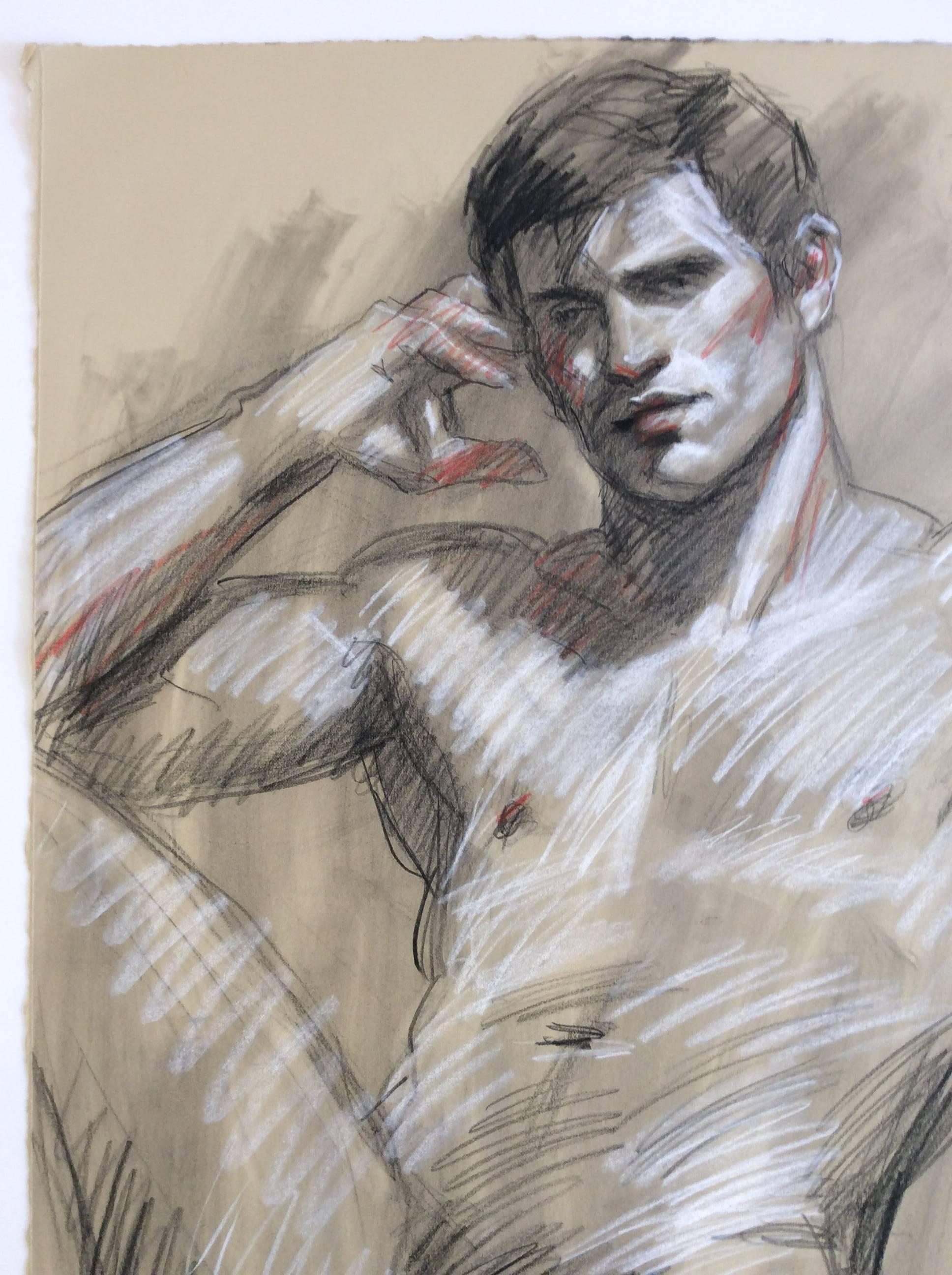 MB 814 B (Contemporary Reclining Male Nude Figurative Drawing on Paper) - Art by Mark Beard