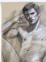MB 814 B (Contemporary Reclining Male Nude Figurative Drawing on Paper)