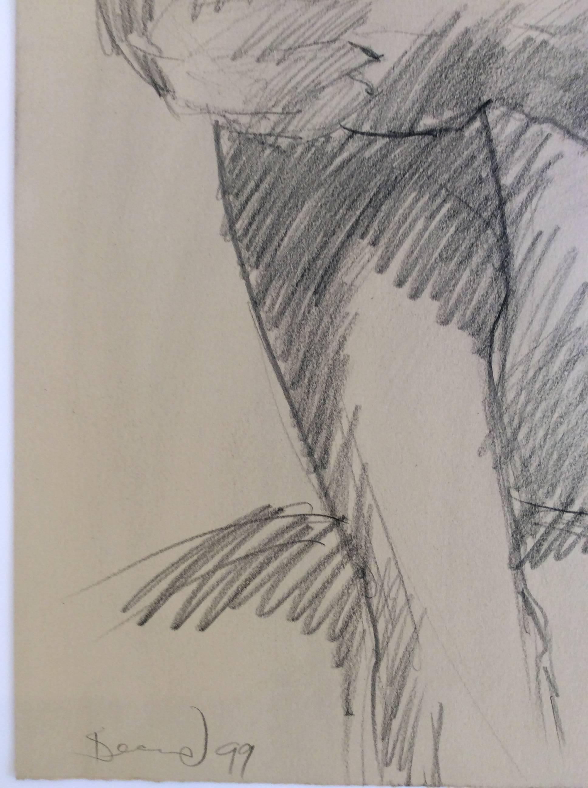 MB 815 (zeitgenössische sitzende männliche nackte figurative Zeichnung, Kohle auf Papier) (Moderne), Art, von Mark Beard