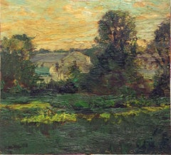 #5177 A House in Salem (Impressionist Landscape Painting of Farm House & Sunset)