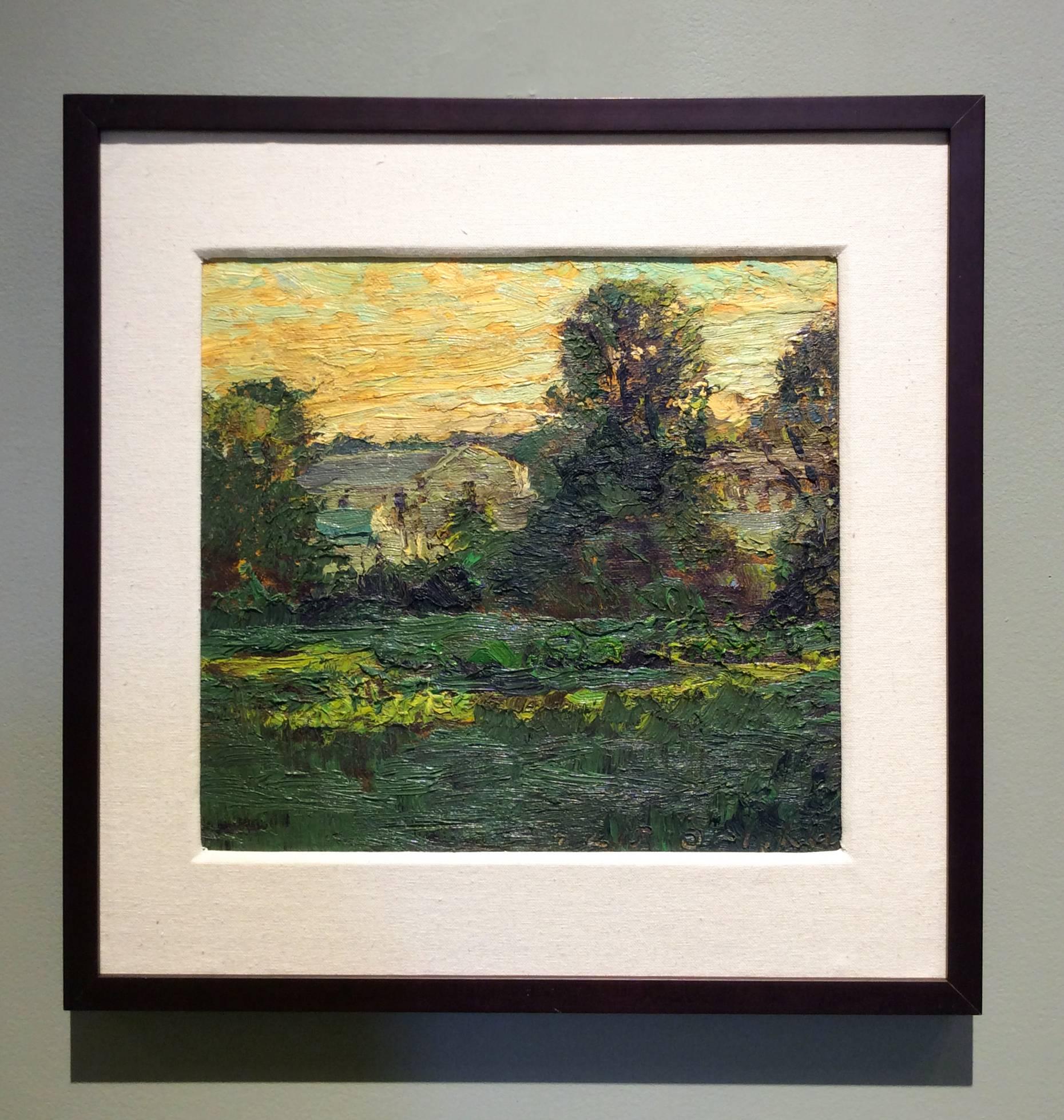 oil on linen
11.5 x 12 inches unframed
16.5 x 16.5 inches in brown wood frame & linen wrapped 8-ply mat

Harry Orlyk is celebrated for his ability to capture a rural country landscape with impressionistic brushstrokes and a bright color palette.