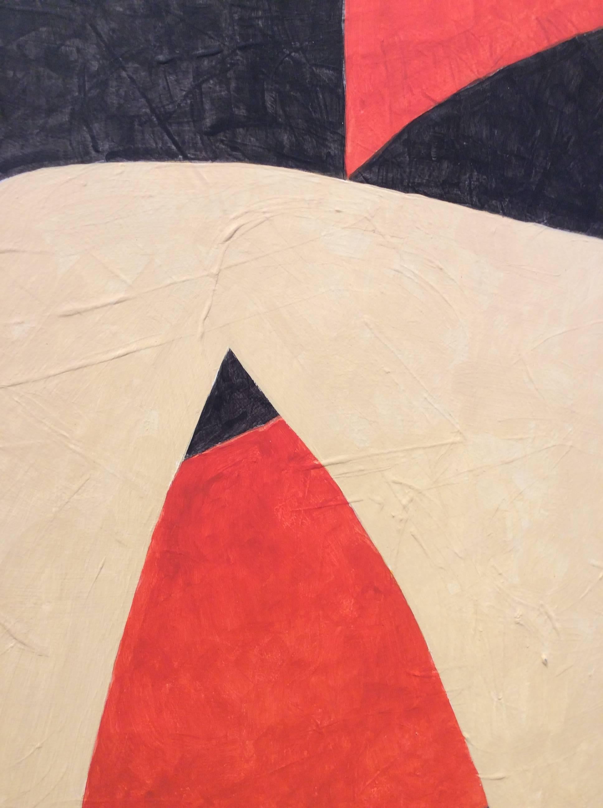 Duet (Red, Beige & Black Abstract Painting on Panel in Mid-Century Modern Style) 8