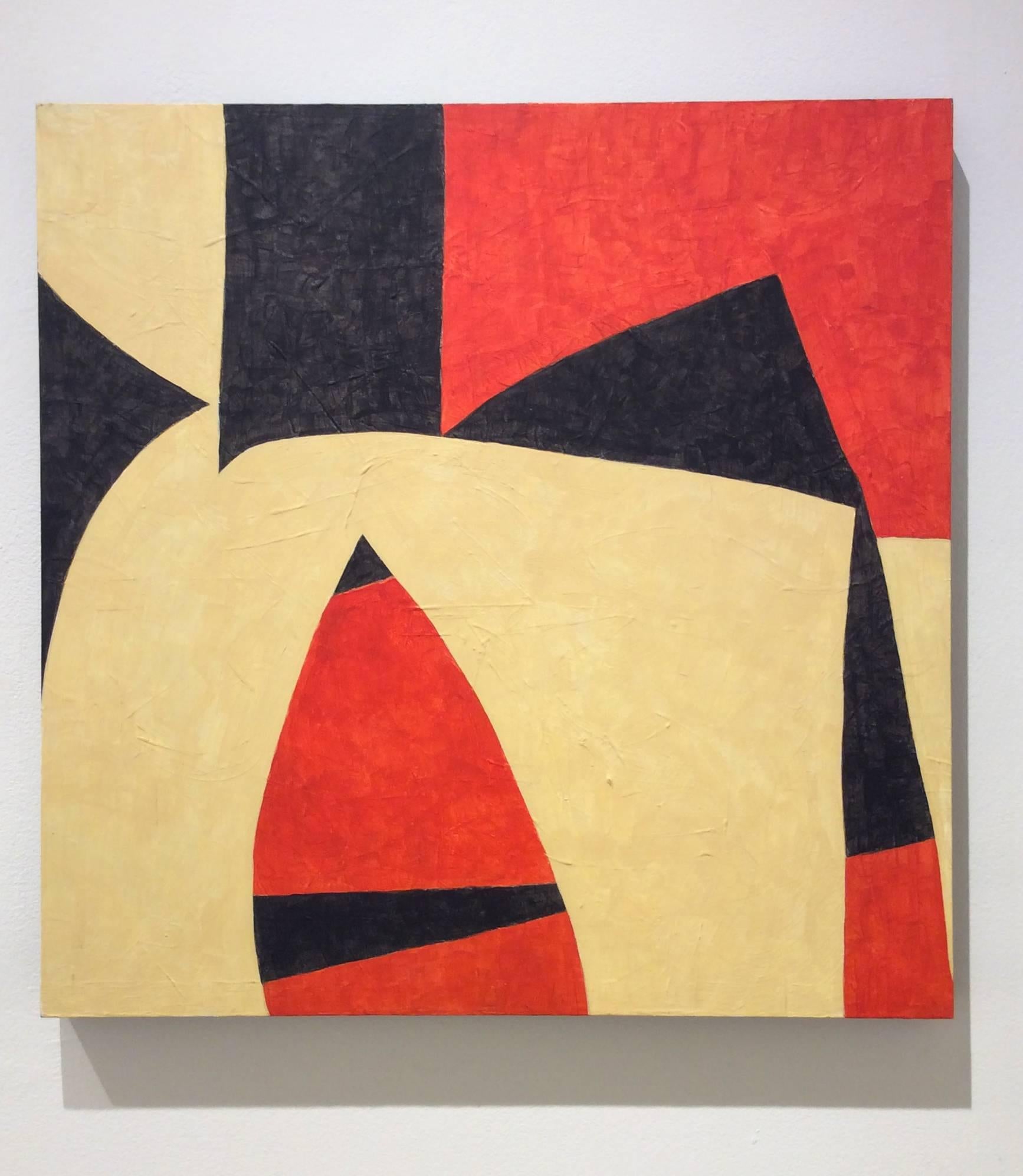 Duet (Red, Beige & Black Abstract Painting on Panel in Mid-Century Modern Style) 5