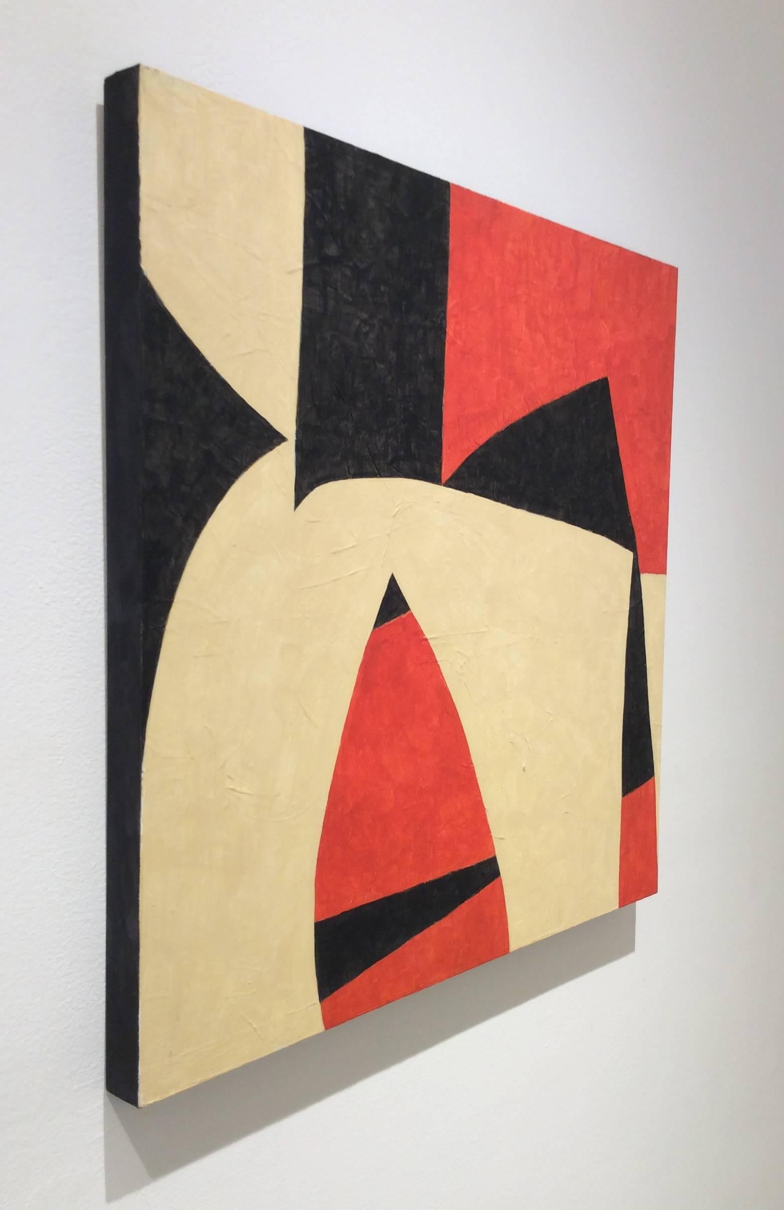 Duet (Red, Beige & Black Abstract Painting on Panel in Mid-Century Modern Style) 7