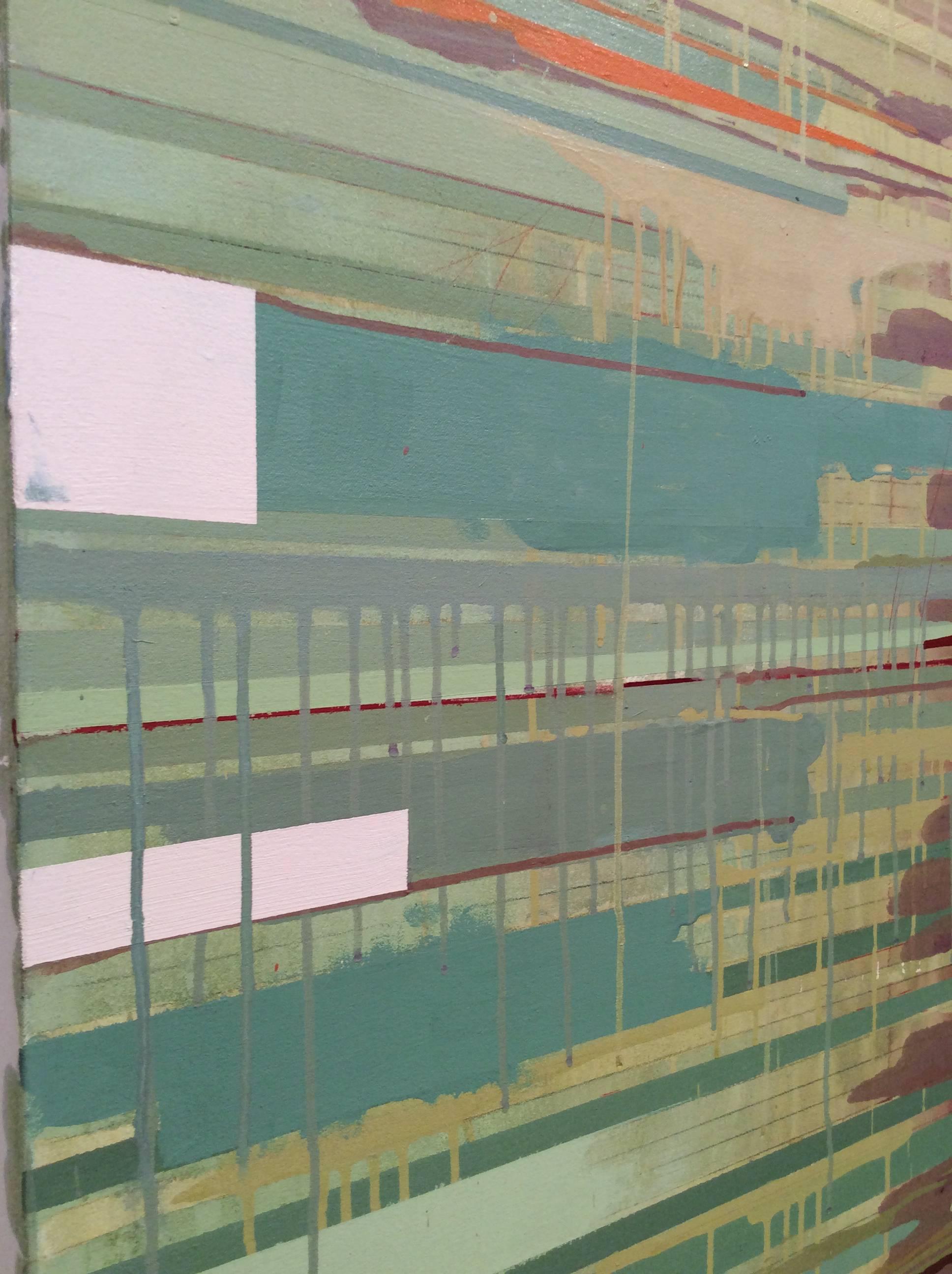 Fiume d'oro (Astratto contemporaneo, veli di colore giallo e verde) - Painting Contemporaneo di Jeanette Fintz