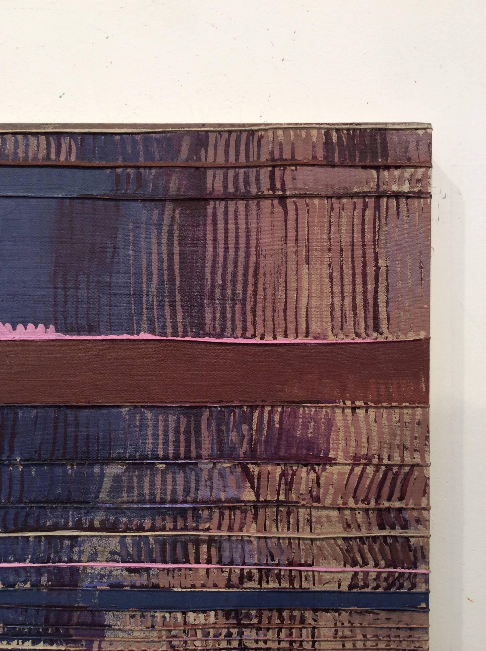 Tirtaggana (peinture abstraite violette contemporaine sur lin brut cousu) - Contemporain Painting par Jeanette Fintz