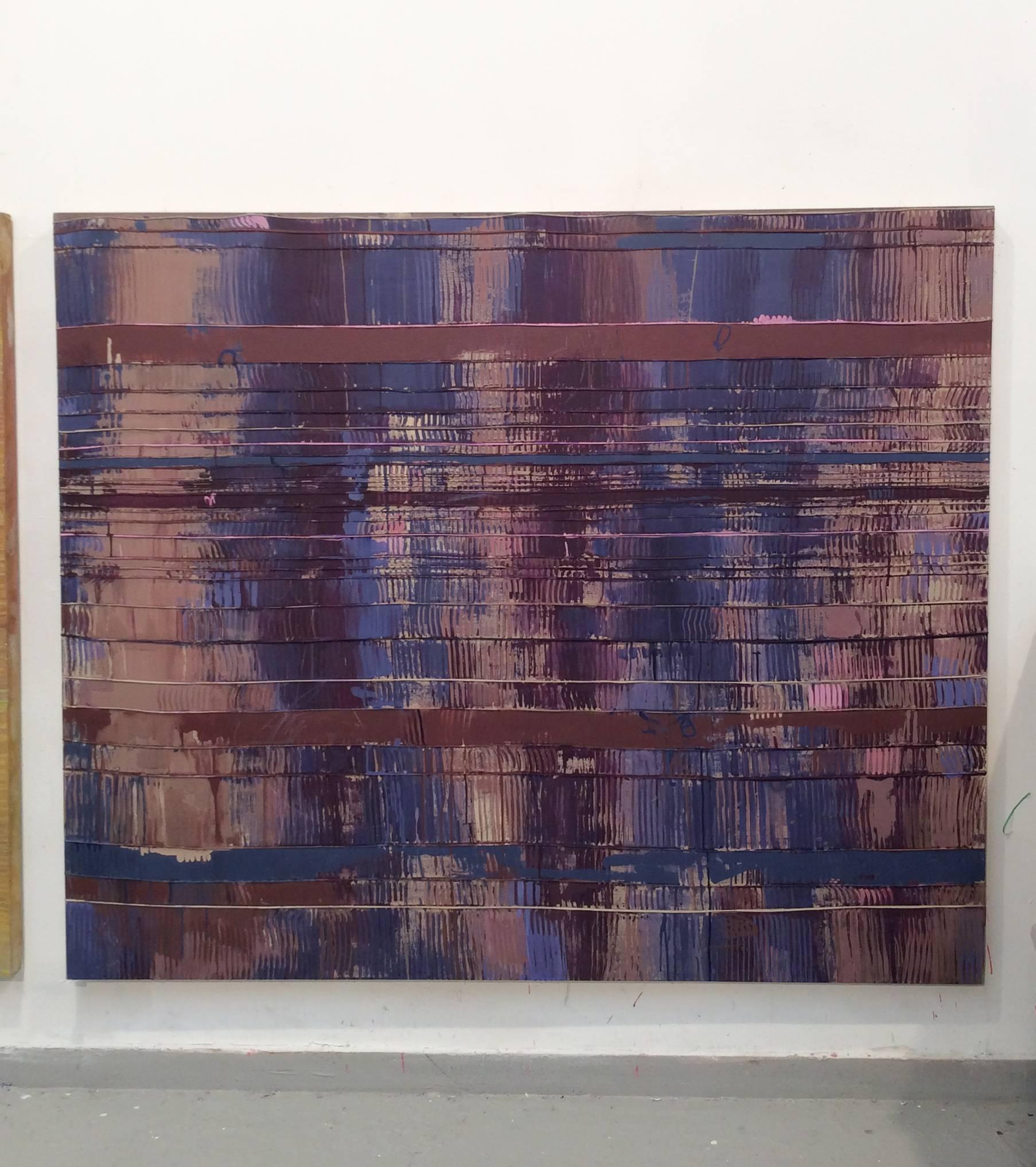 Tirtaggana (peinture abstraite violette contemporaine sur lin brut cousu) - Painting de Jeanette Fintz