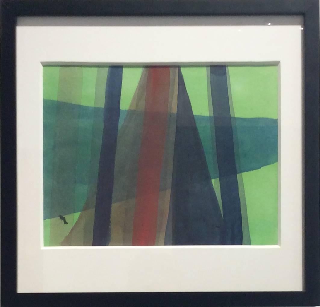 Untitled 009 (1970s Abstract Watercolor Painting in Neon Green and Red) - Art by Edward Avedisian