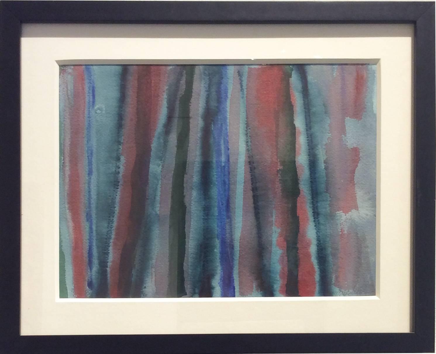 Untitled 239 (1970s Cool Blue Stripe Abstract Watercolor Painting) - Art by Edward Avedisian