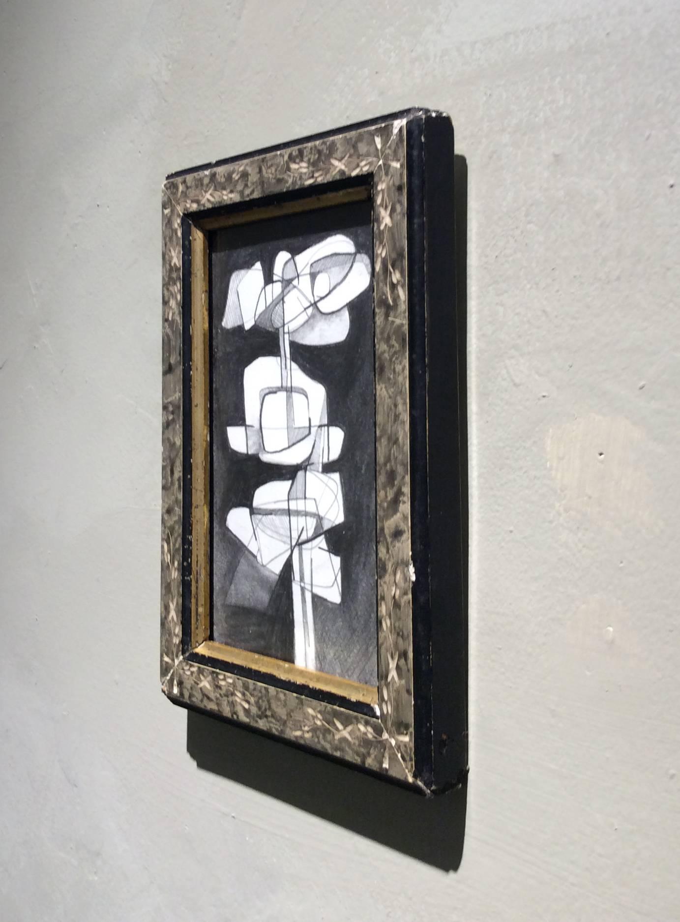 Infanta XX (Abstract Cubist Style Modern Drawing on Paper in Vintage Frame) - Art by David Dew Bruner