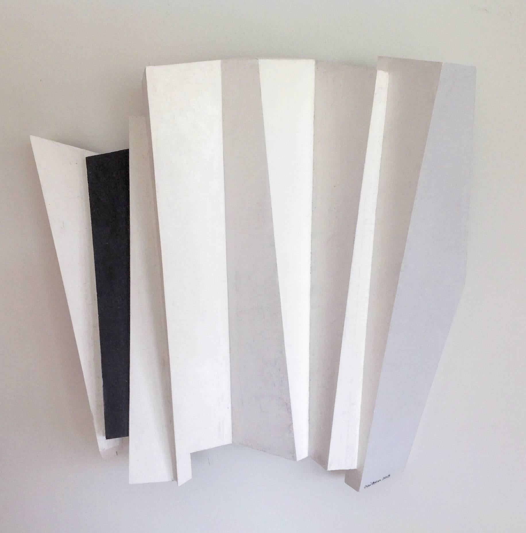 Dai Ban Abstract Sculpture - Piano Has Been Drinking: Black & White Modern Minimalist Abstract Wall Sculpture