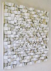 Facets (Neutral Abstract Mid-Century Modern 3D Wooden Wall Sculpture)