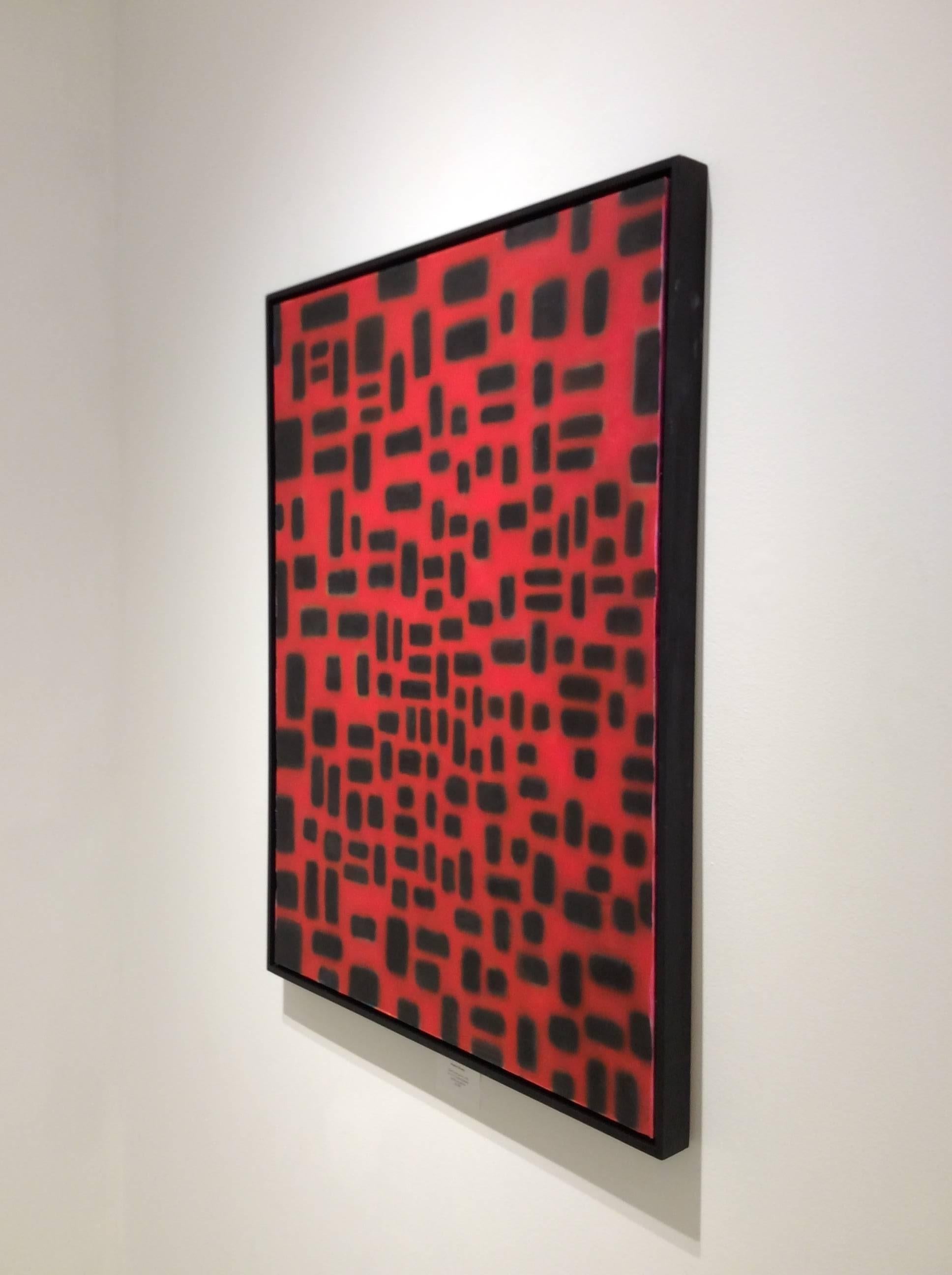 acrylic painting on canvas
40 x 30 inches in thin black painted wood frame

This boldly painted red and black abstract painting was completed by self-taught artist, Stephen Brophy, in 1994. After concentrating largely on landscapes and figurative