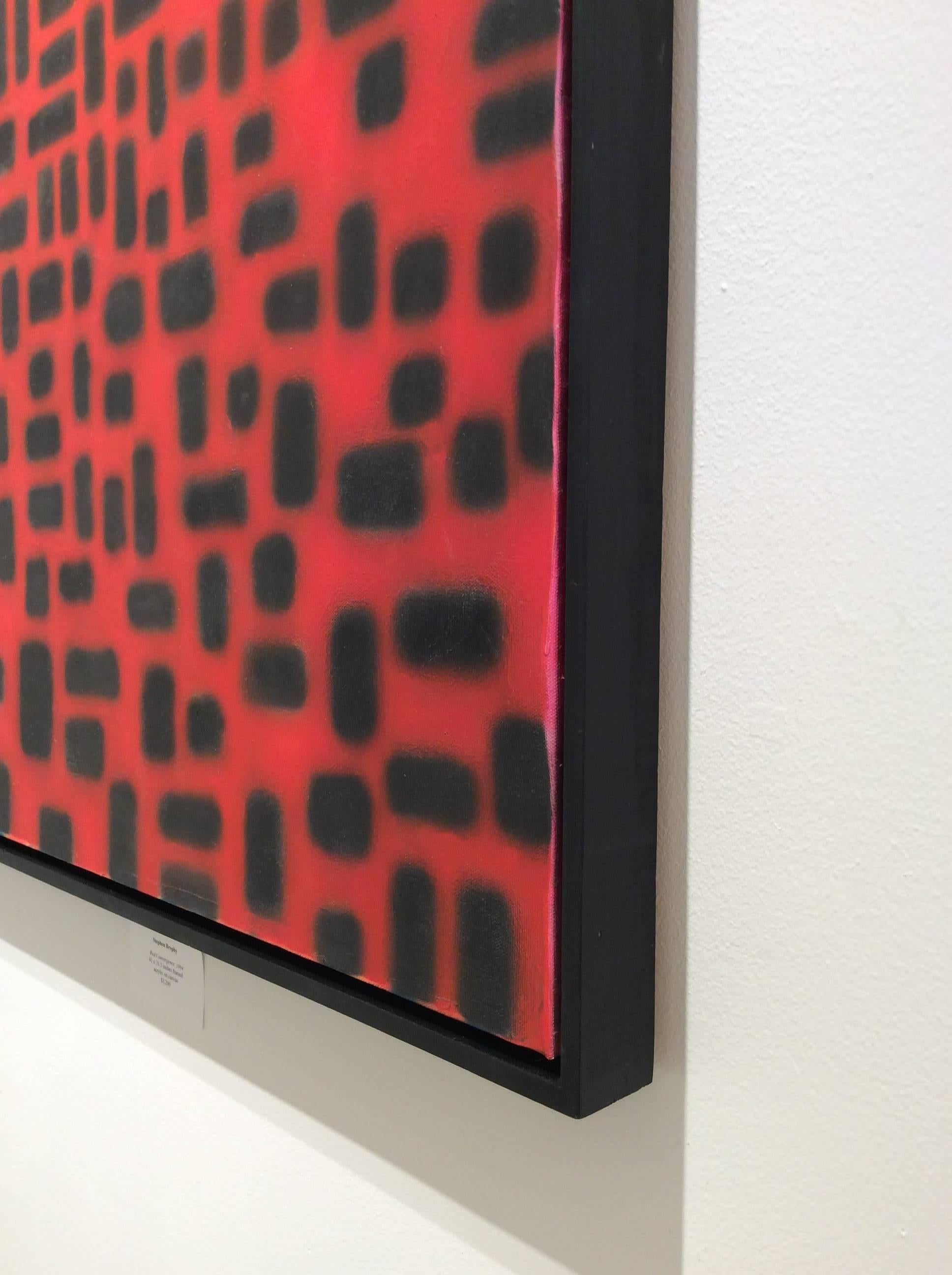 Red Convergence (Modern, Abstract Geometric Red & Black Painting in Black Frame 3