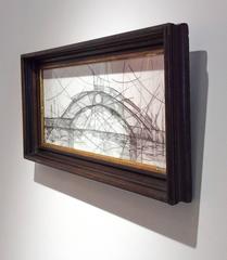 Venetian Bridge X (Abstract, Cubist Style Graphite Drawing in Vintage Frame)