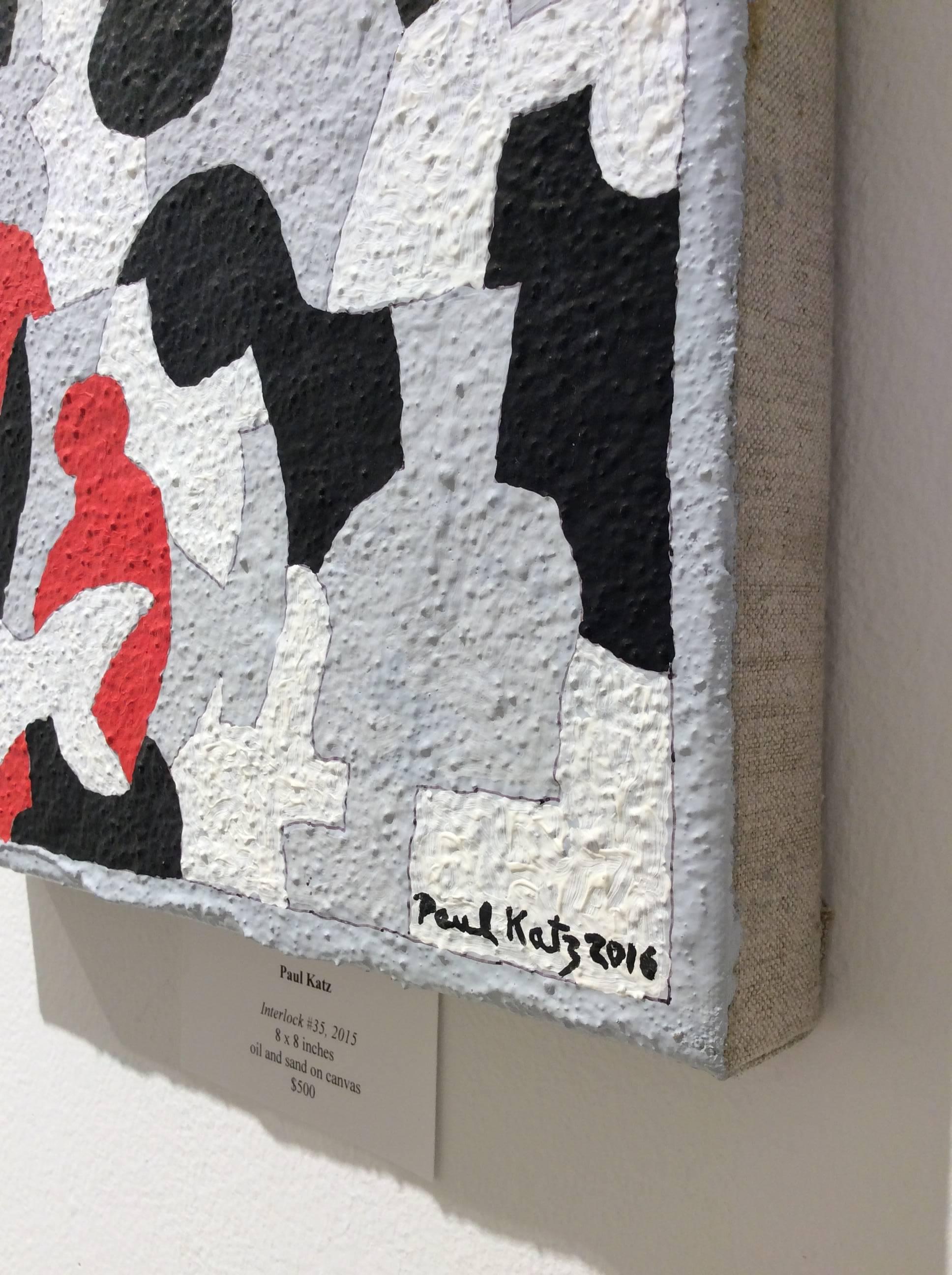 Interlock #35 (Quadro grafico astratto rosso, nero, bianco e grigio su tela) - Painting Astratto di Paul Katz