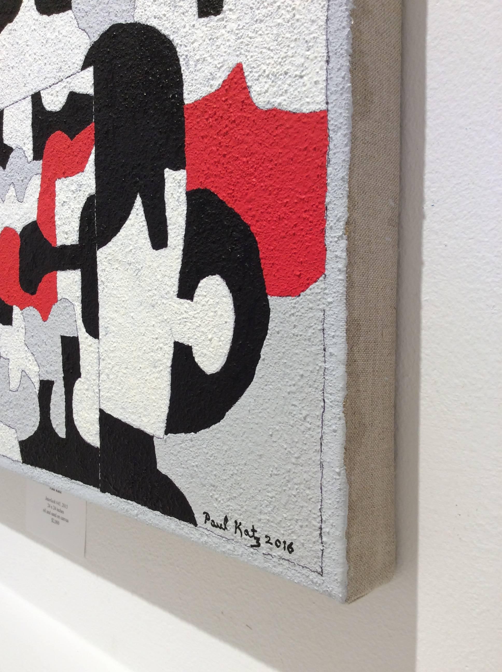 Interlock n°45 (peinture grise, abstraite, rouge, grise, blanche et noire sur toile) - Abstrait Painting par Paul Katz