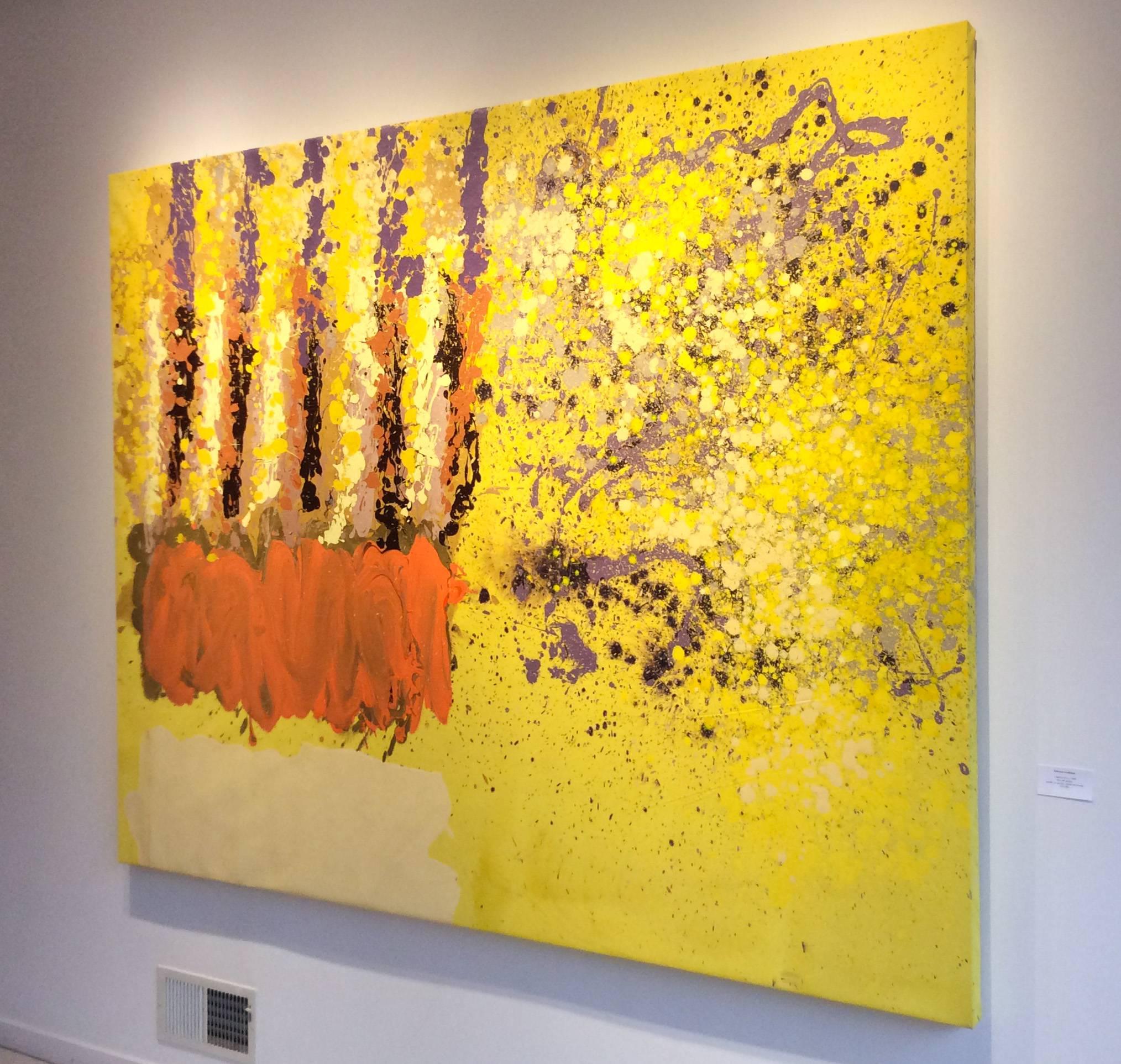 Untitled 033 (1970s Abstract Expressionist Canvas in Canary Yellow & Orange) (Abstrakter Expressionismus), Painting, von Edward Avedisian