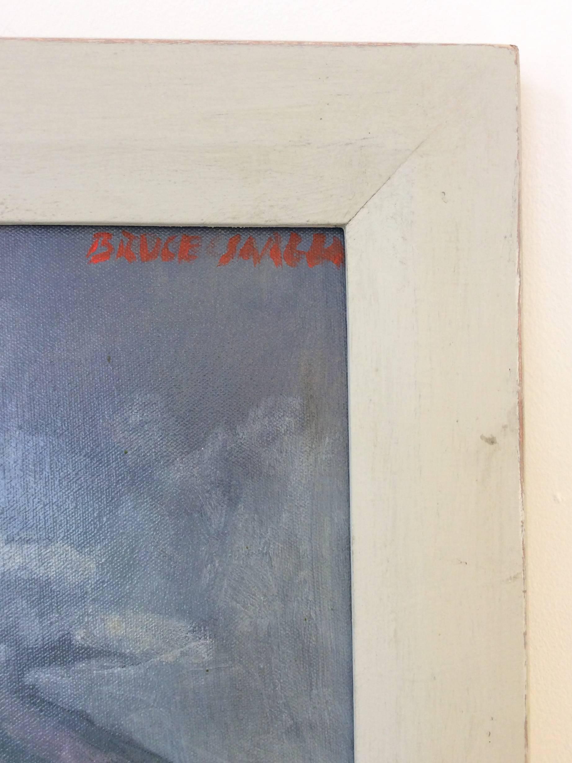 Löwe (Figuratives Ölgemälde eines Safari- Hunters in afrikanischer Landschaft, gerahmt) (Grau), Figurative Painting, von Mark Beard