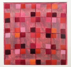 25A: Modern, Abstract Red, Pink, Orange & Ox Blood Grid Painting in White Frame
