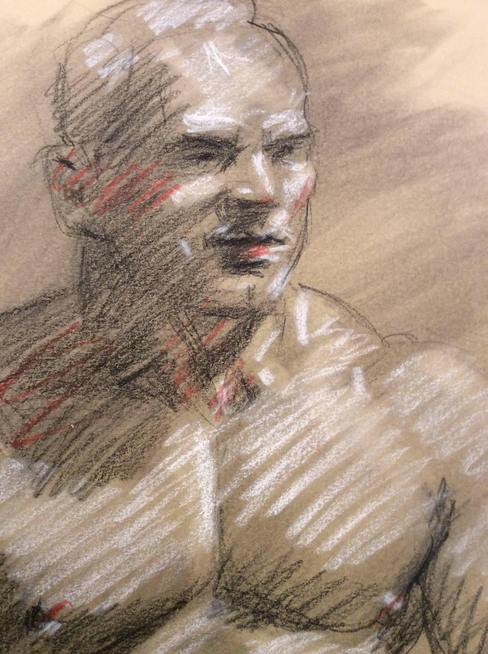MB 005 (Moderner, traditioneller Stil, figurative Zeichnung eines muskulösen männlichen Aktes) – Art von Mark Beard