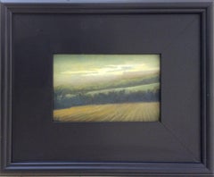 Sky Clearing Mohawk (Small Landscape Painting of Country Valley with Yellow Sun)