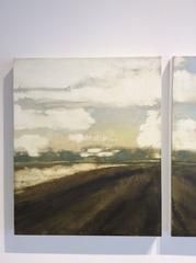 Ready for Planting (Modern, Pastoral Landscape Triptych, Oil on Wood Panel)