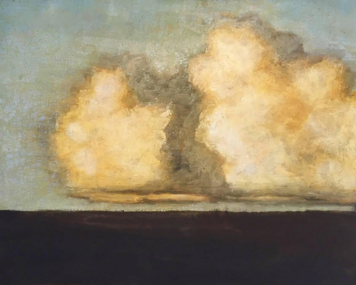 David Konigsberg Low Cumulus (Modern Landscape Painting of Bright Yellow Clouds in Blue Sky