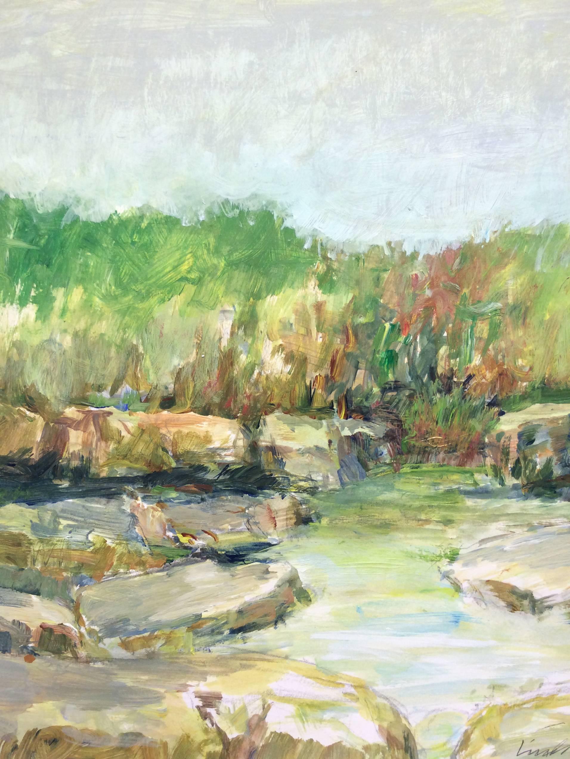 After the Rain (Modern, Impressionistic Earth Toned Creek Landscape Painting) 1