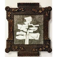 Infanta XVI (Modern, Abstract Cubist Style Drawing in Vintage Frame) 6