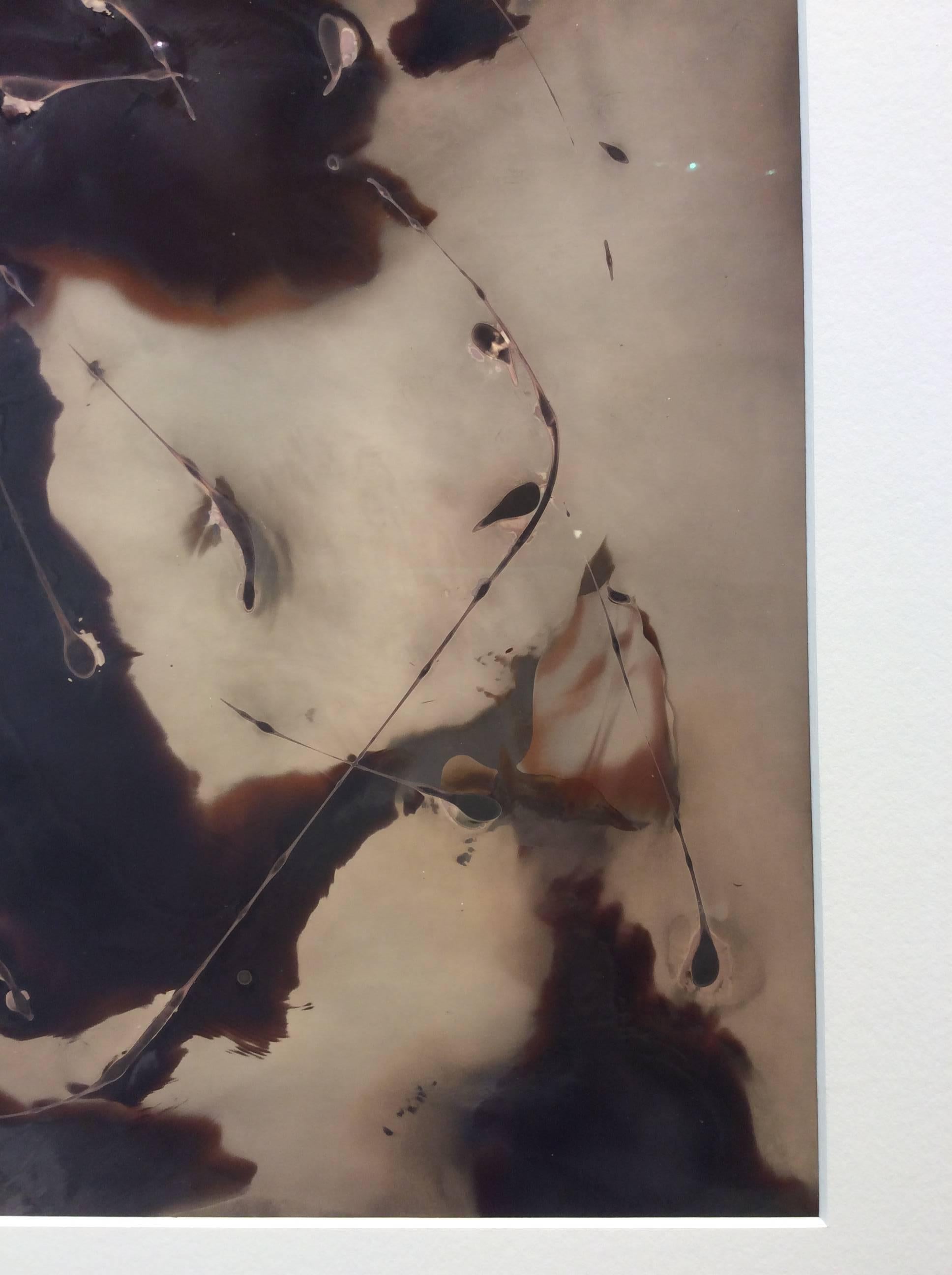 Monoprint cromoschermico unico su carta fotografica
22 x 18 pollici incorniciato

Questa monostampa cromoschermica contemporanea e astratta è stata creata dalla fotografa sperimentale Birgit Blyth. Senza l'uso di una macchina fotografica, l'artista