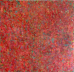 Muro de recuerdos n.º 10: Pintura abstracta maximalista de campos de color en rojo