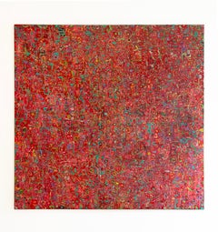 Muro de recuerdos n.º 10: Pintura abstracta maximalista de campos de color en rojo