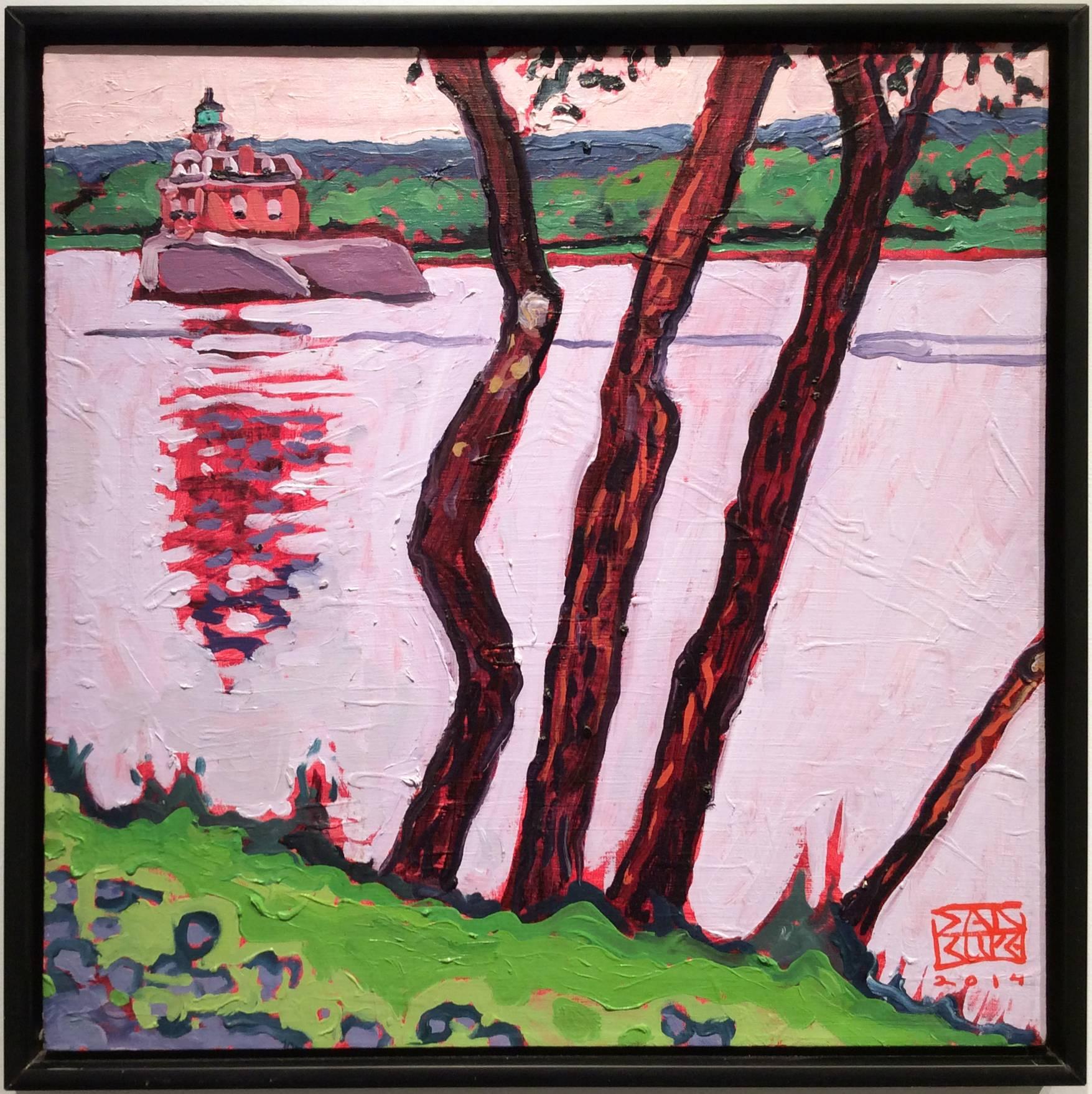 Dan Rupe Landscape Painting - River Trees, Athens, Hudson Lighthouse (Abstract Fauvist Landscape on Canvas)