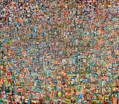 Memory Wall n. 12: Dipinto astratto maximalista multicolore in stile “color field” con cera