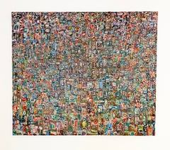Memory Wall n. 12: Dipinto astratto maximalista multicolore in stile “color field” con cera
