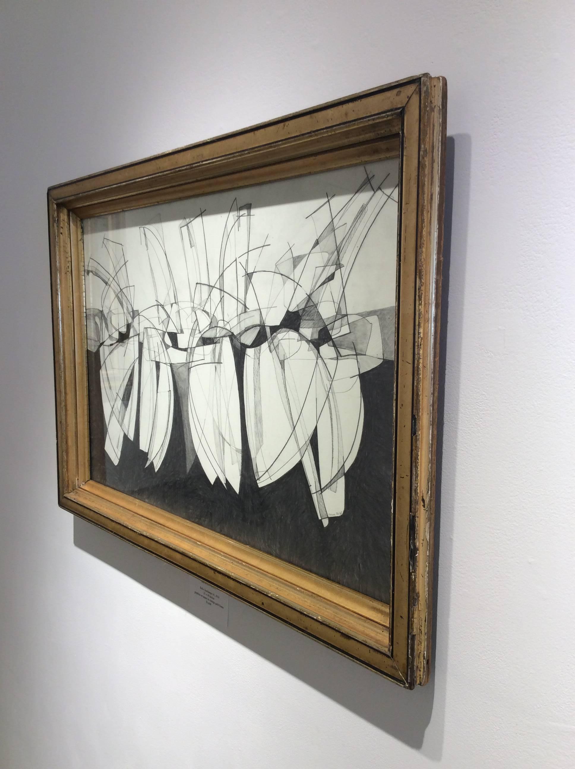 Balla Duchamps #1: Modern, Abstract Futurist Style Drawing in Antique Gold frame – Art von David Dew Bruner