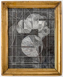 Oculus IX (Geometric Abstract Graphite Drawing on Paper with Antique Gold Frame)
