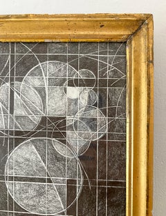 Oculus IX (Disegno astratto geometrico a grafite su carta con cornice in oro anticato)
