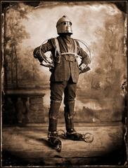 The Perambulator: Surreal, Vintage Style Sepia "Steampunk" Man in Antique Frame