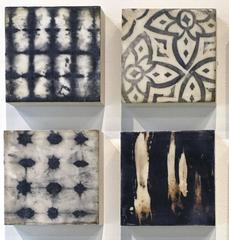 Pattern Play (Grid of Wood Panels with Hand-Dyed Paper & Fabric with Encaustic)
