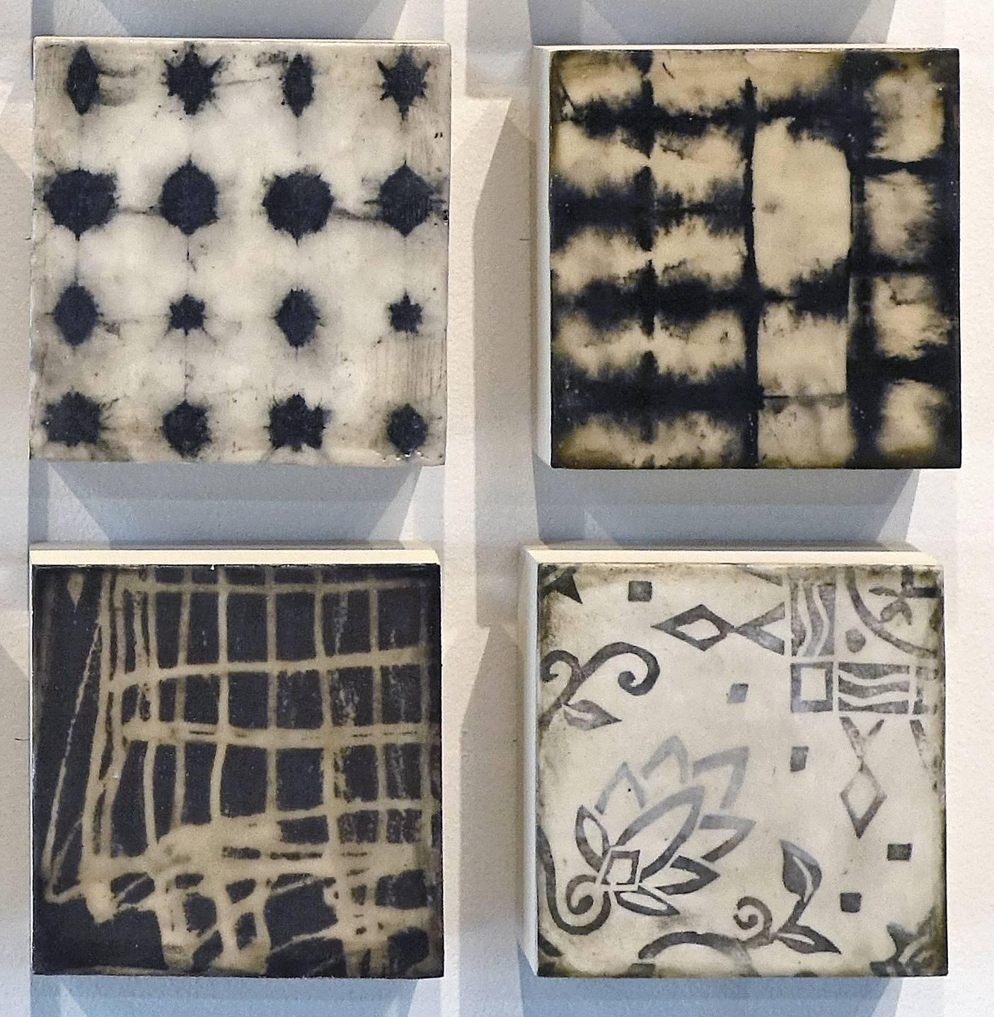 Pattern Play (Grid of Wood Panels with Hand-Dyed Paper & Fabric with Encaustic) 2