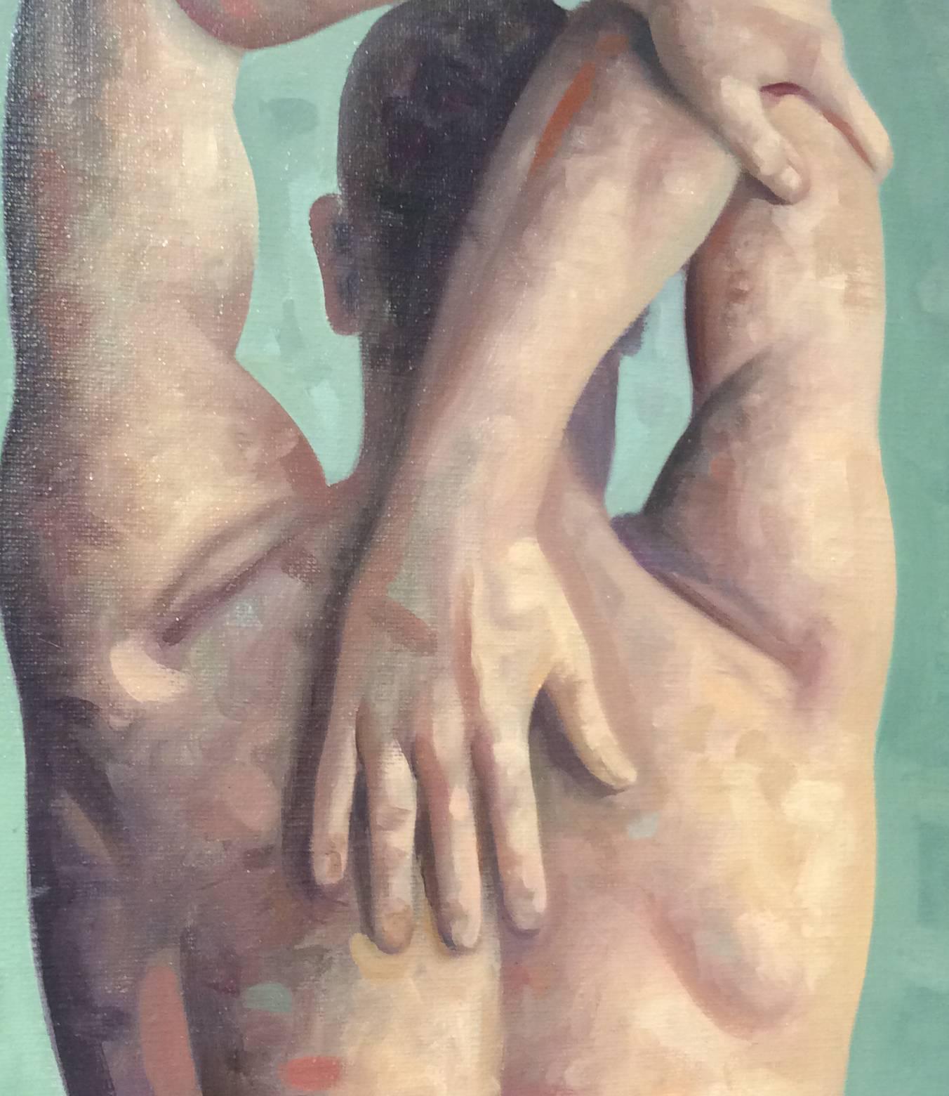 Anatomy Study 4 (Modern Figurative Oil Painting, Back of Male Nude in Frame) - Black Figurative Painting by Robert Goldstrom