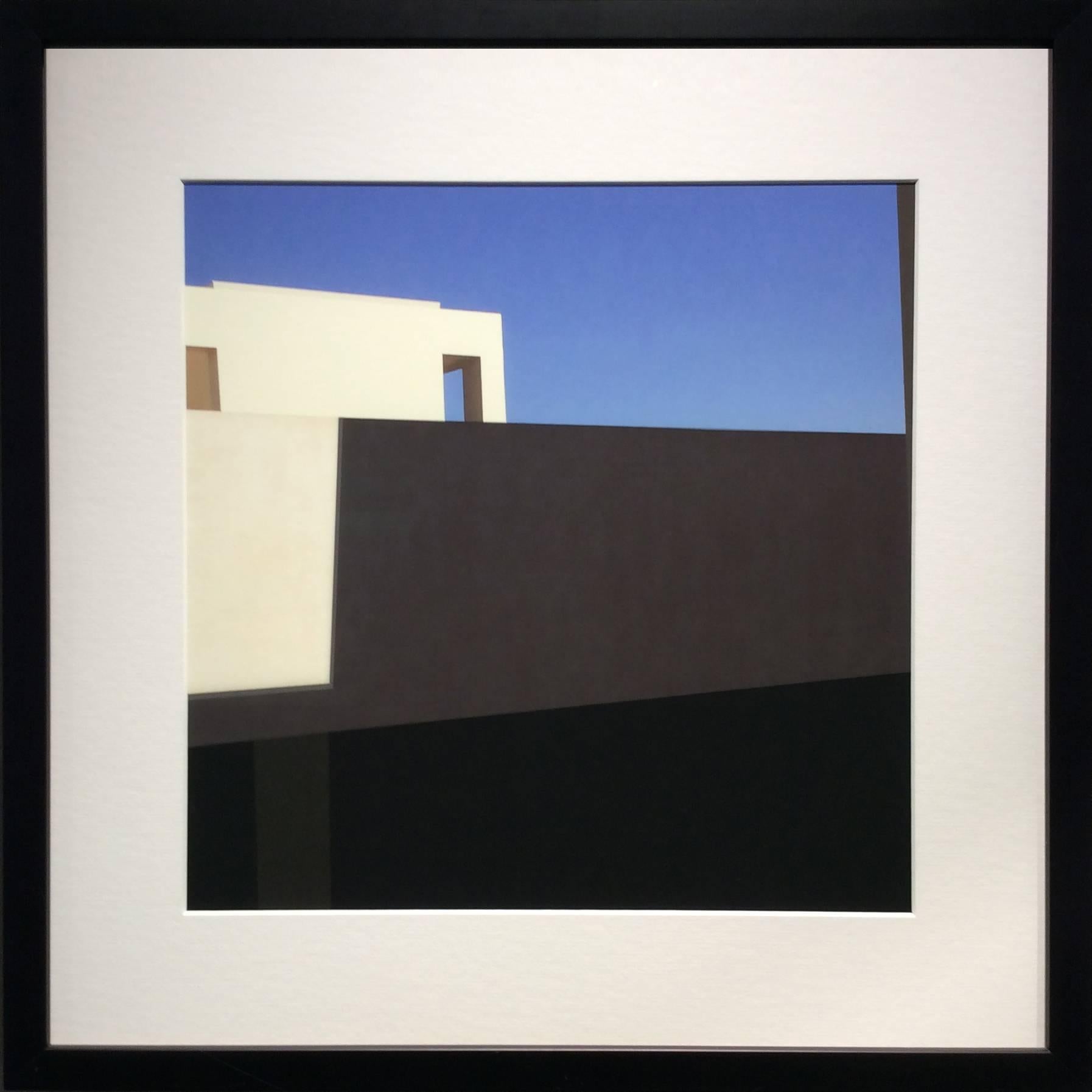 White Facade: Architectural Inkjet Print of White Minimalist Building & Blue Sky - Photograph by Stephanie Blumenthal