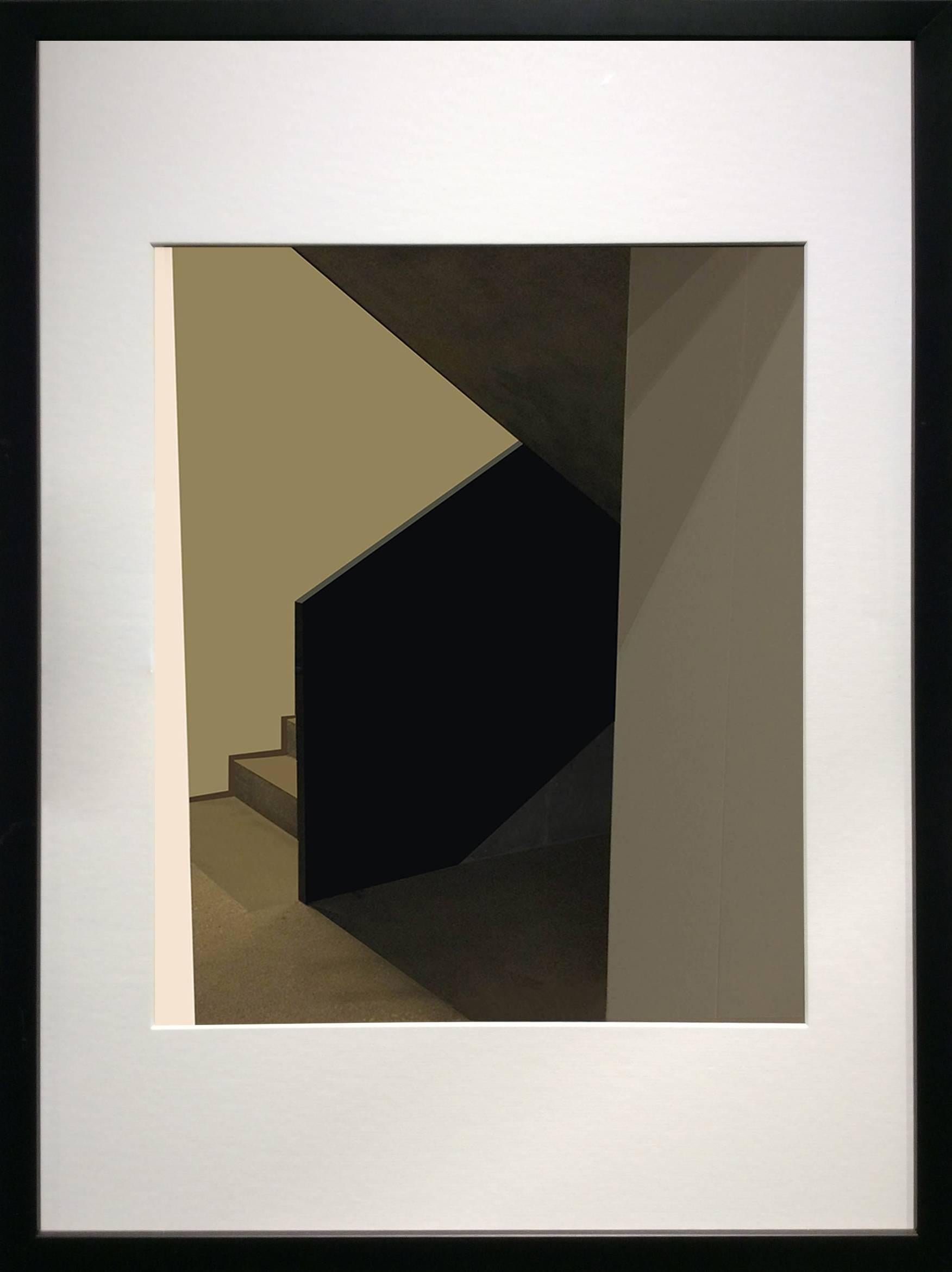 Green Stairs: Modern Abstract Inkjet Print of Minimalist Interior in Black Frame - Photograph by Stephanie Blumenthal