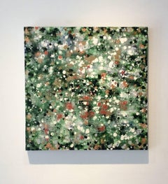 Circular Pathways (Modern, Abstract Expressionist Painting in Forest Green)